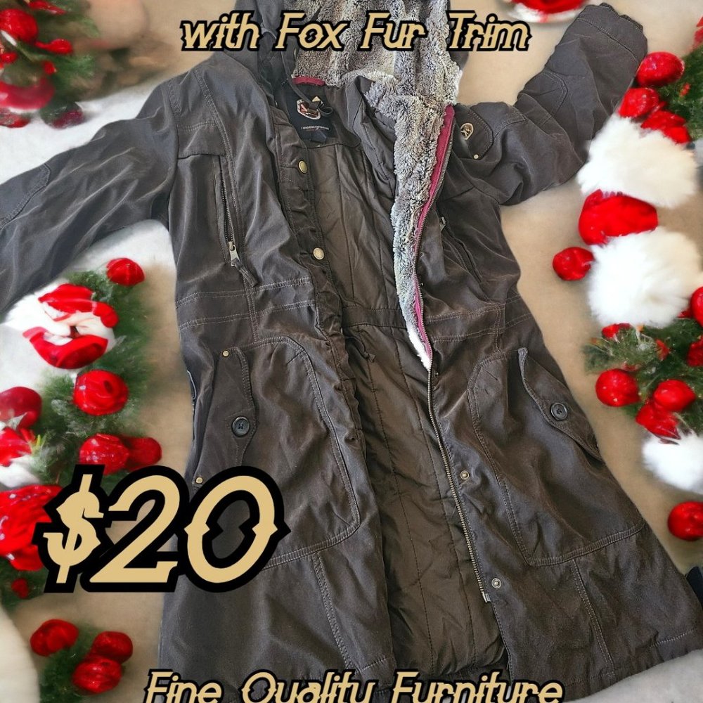 Madison Hooded Wool-Blend Coat with Fox Fur Trim